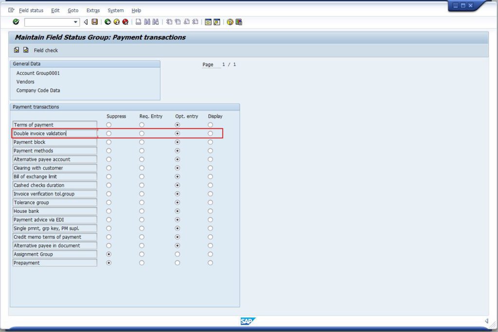 sap field reprf prevention of duplicate invoices Reprf Maintain Field Status Group