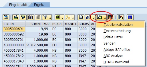 SAP Excel Export