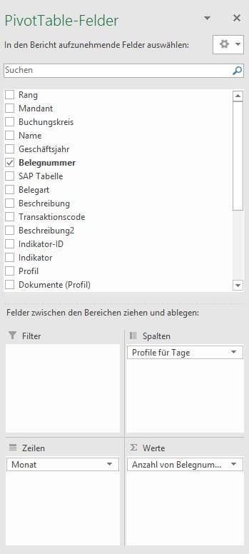 Zeitnahe Erfassung Von Buchungen PivotTable Felder